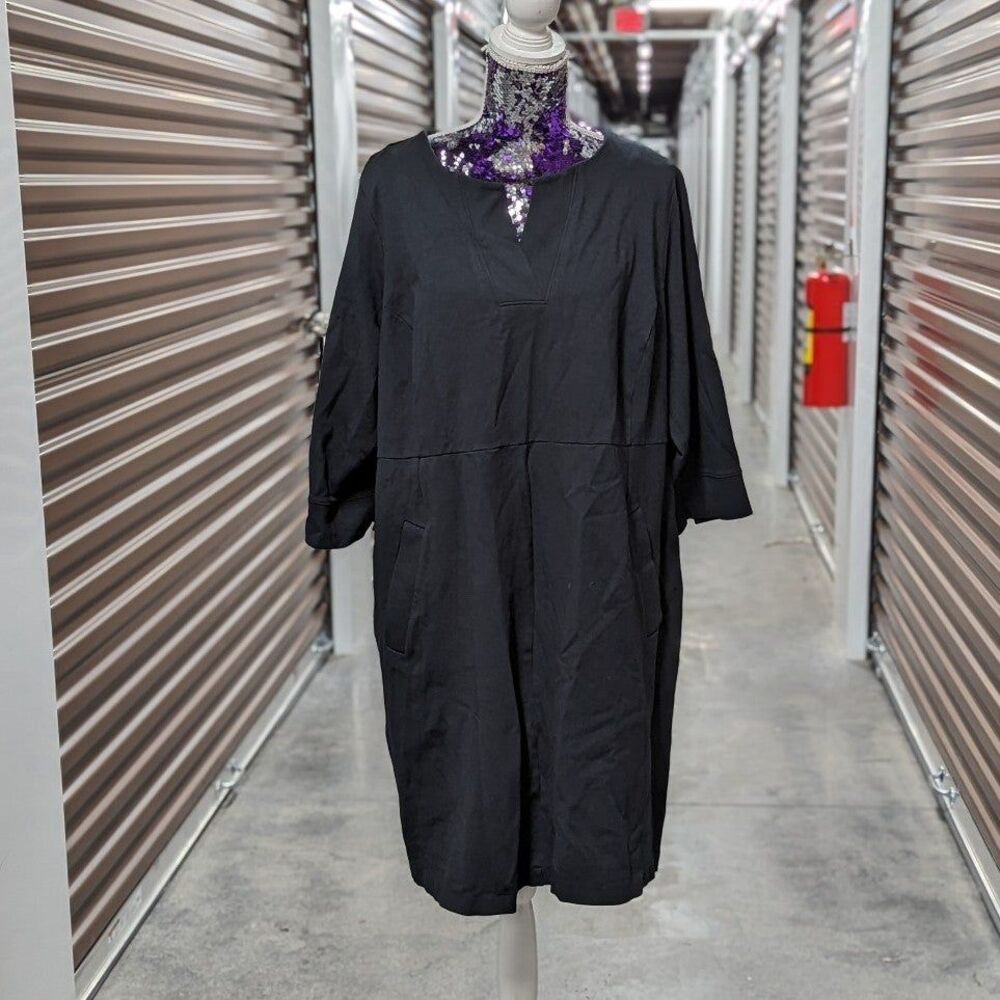 Land's End Size 24W Black Half Sleeve Knee‎ Length Sheath Dress